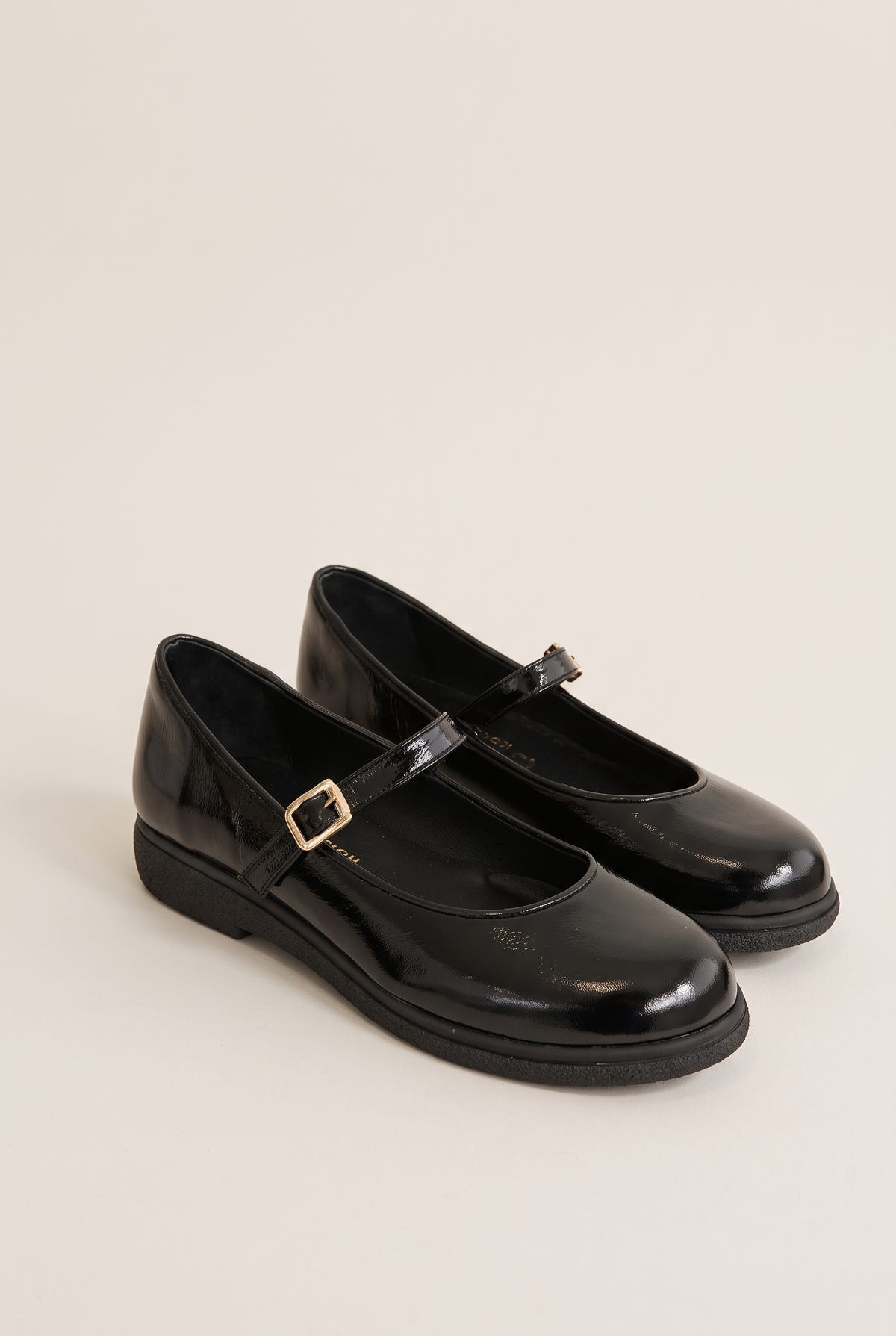 Mary Jane Flats Patent Ankle Strap - Black Patent