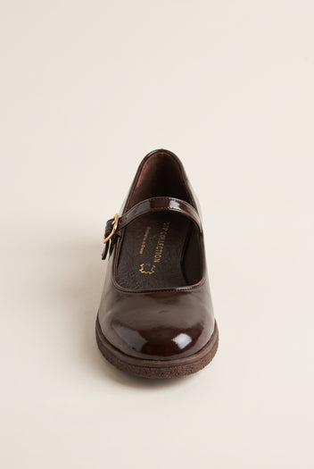 Mary Jane Flats Patent Ankle Strap - Brown Patent
