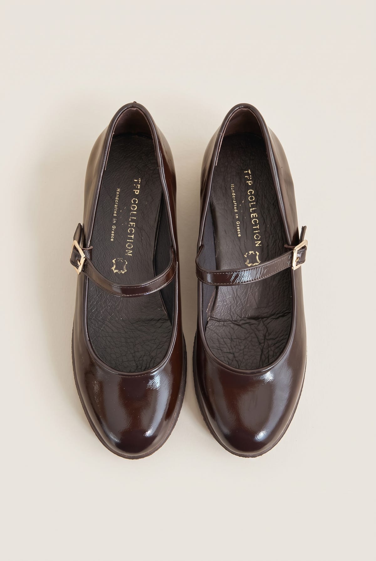 Mary Jane Flats Patent Ankle Strap - Brown Patent