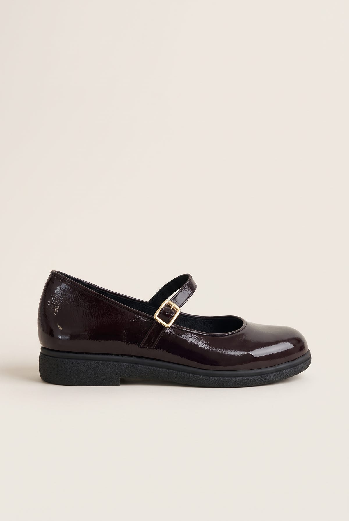 Mary Jane Flats Patent Ankle Strap - Bordeaux Patent