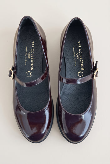 Mary Jane Flats Patent Ankle Strap - Bordeaux Patent