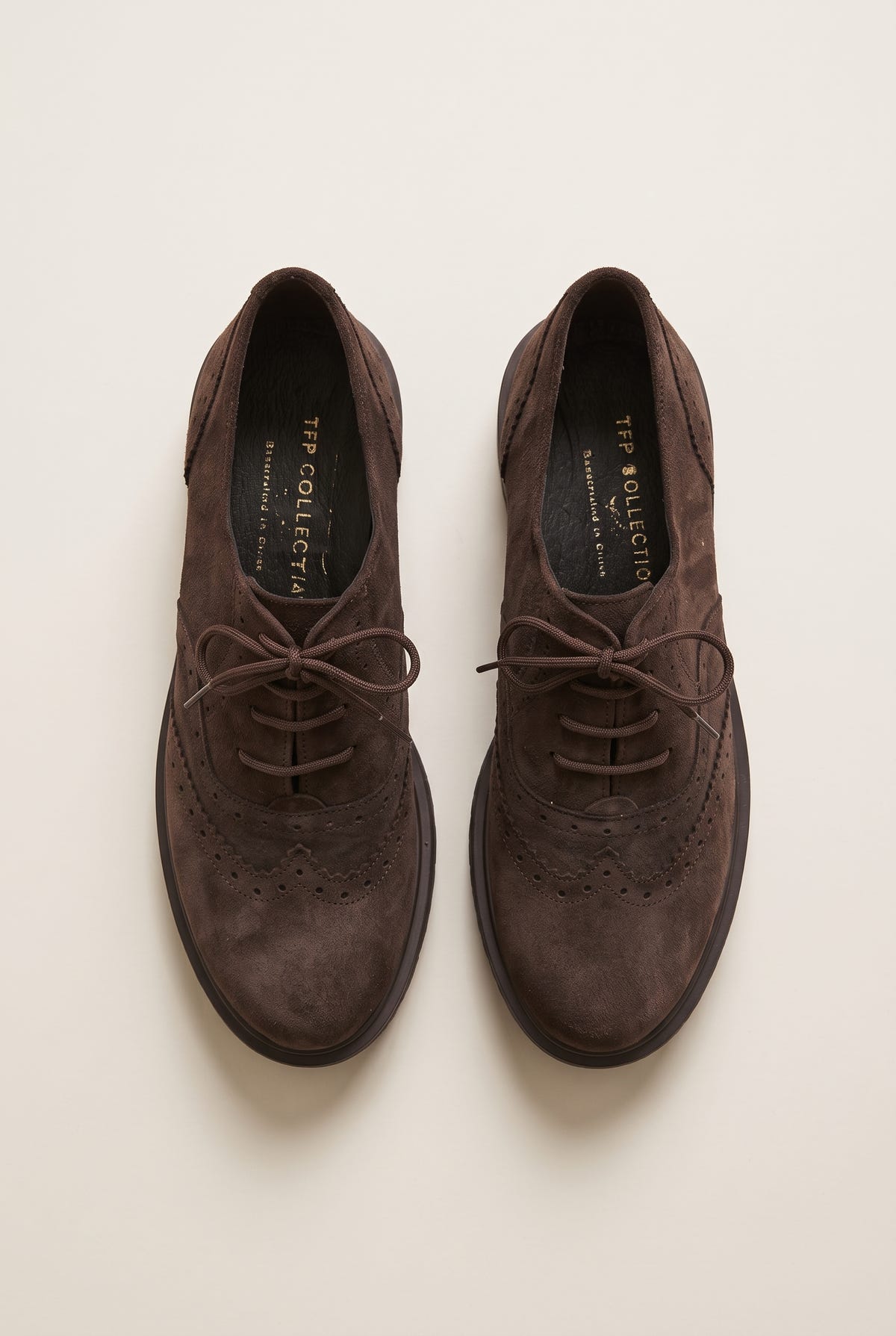 Brogue Lace Up Shoes Chunky Sole - Brown Suede