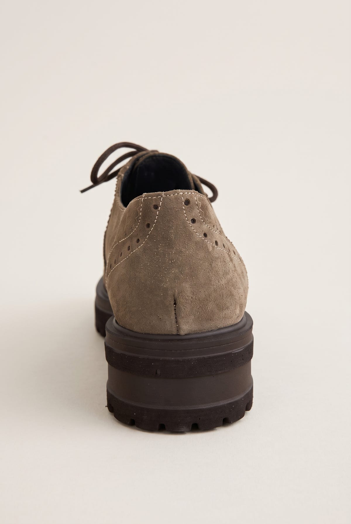 Brogue Lace Up Shoes Chunky Sole - Beige Suede