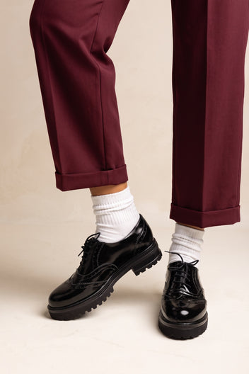 Brogue Lace Up Shoes Chunky Sole - Black Patent