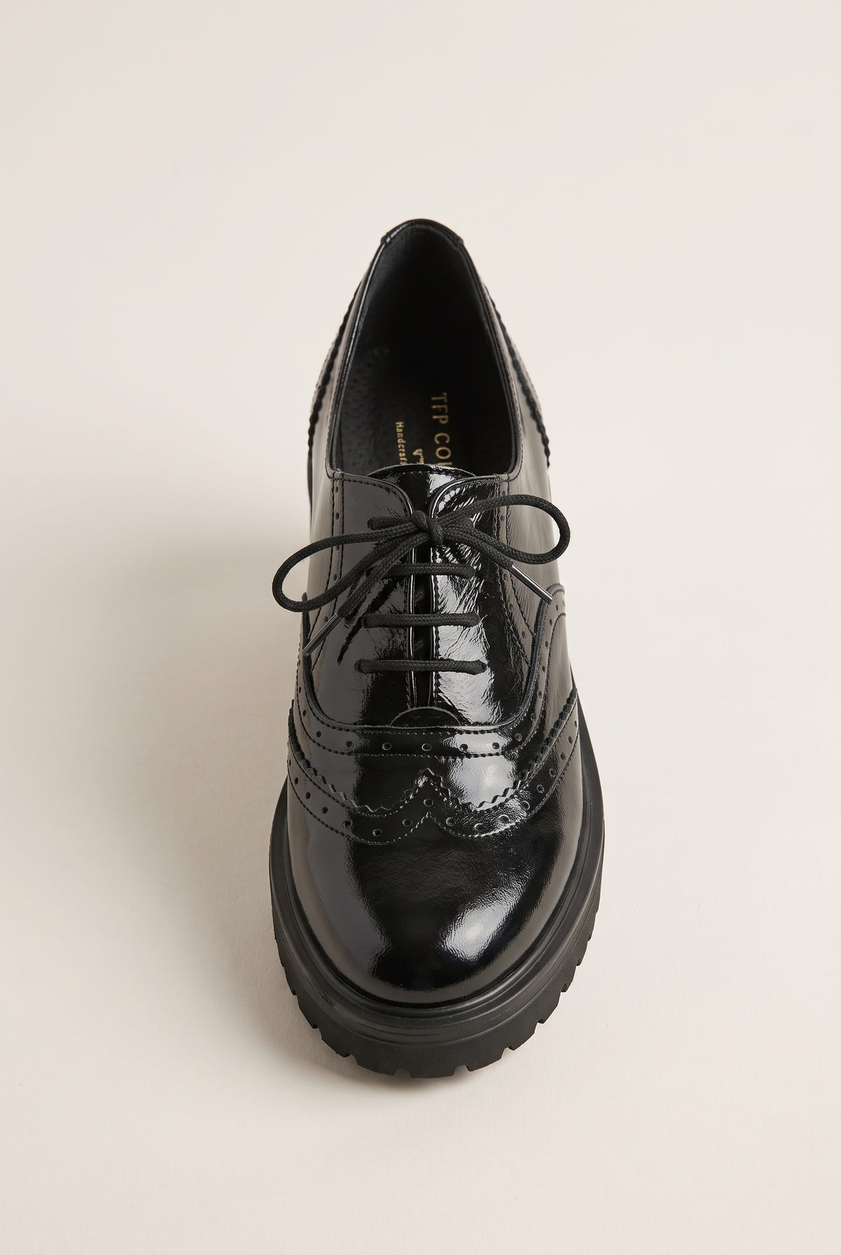 Brogue Lace Up Shoes Chunky Sole - Black Patent
