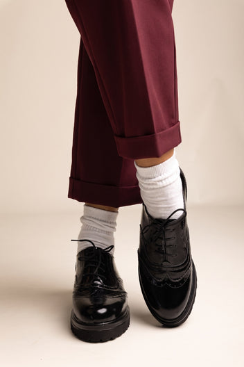 Brogue Lace Up Shoes Chunky Sole - Black Patent