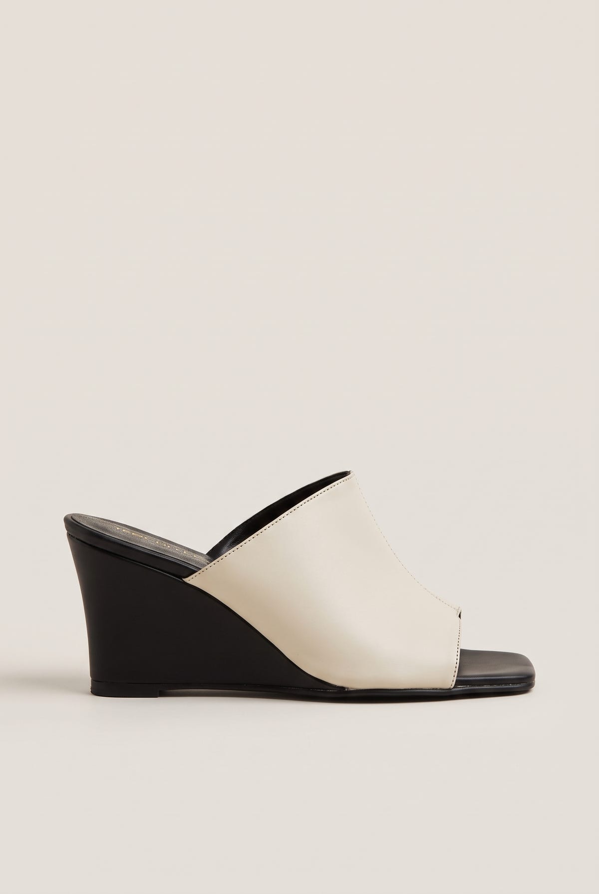 Wedge Heel Mules Square Toe - Beige/Black