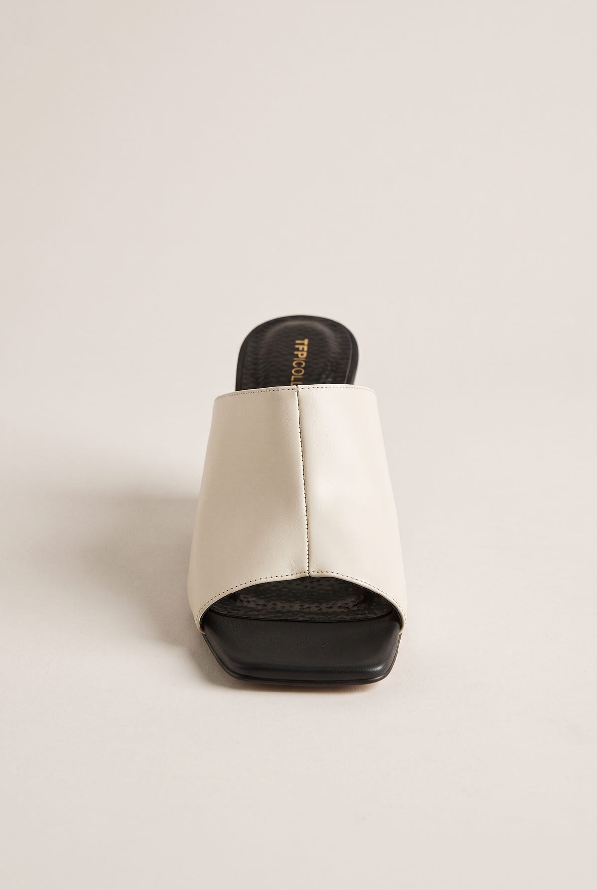 Wedge Heel Mules Square Toe - Beige/Black