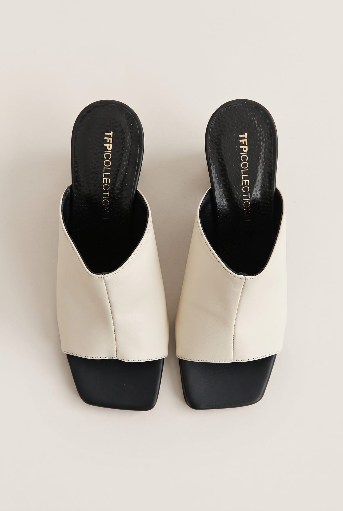 Wedge Heel Mules Square Toe - Beige/Black