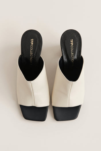 Wedge Heel Mules Square Toe - Beige/Black