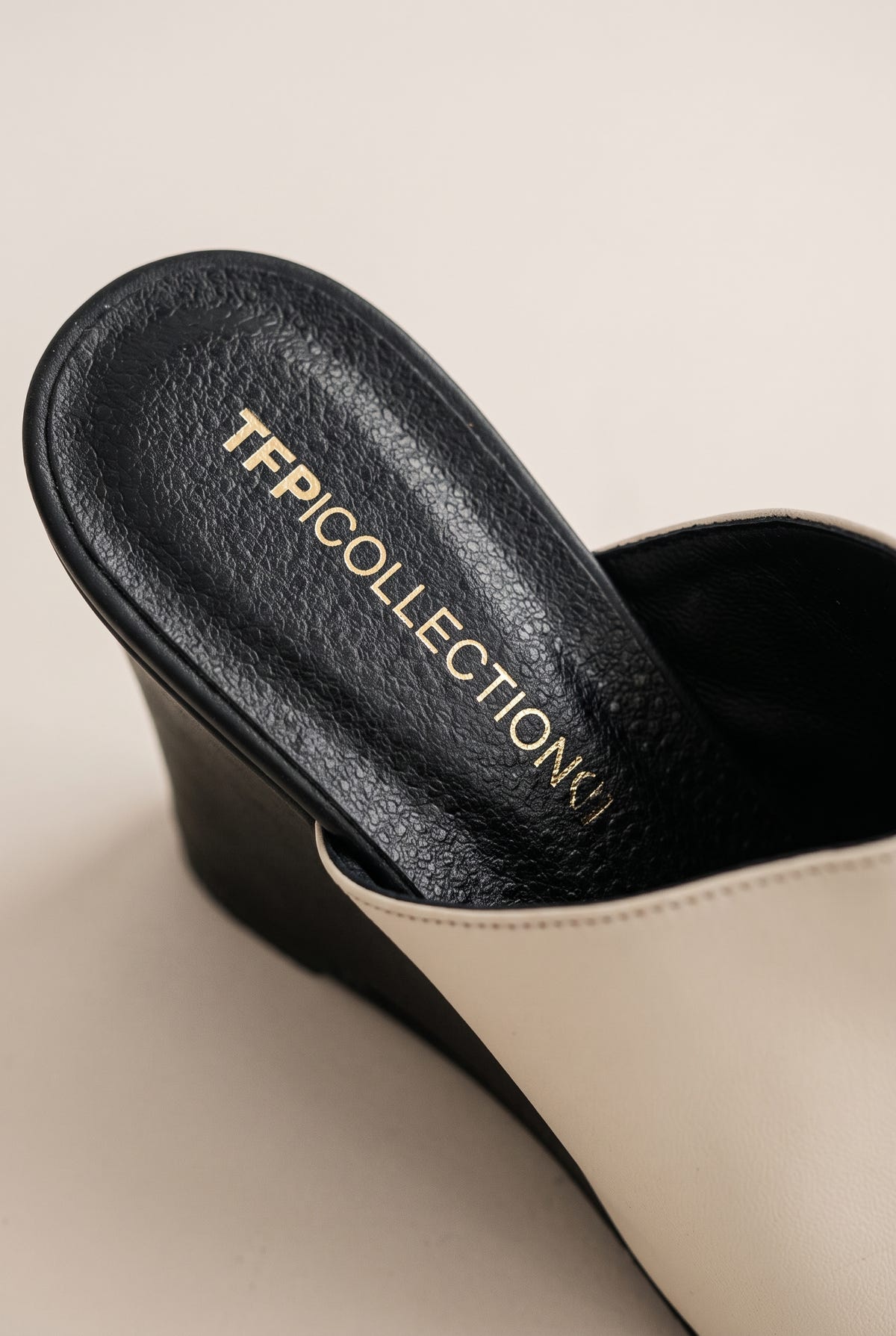 Wedge Heel Mules Square Toe - Beige/Black