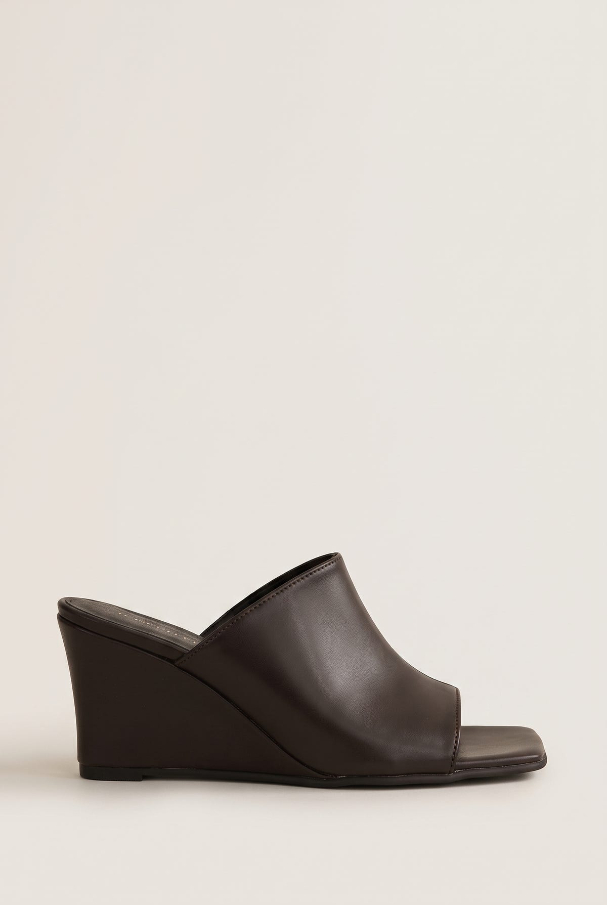 Wedge Heel Mules Square Toe - Brown Matte