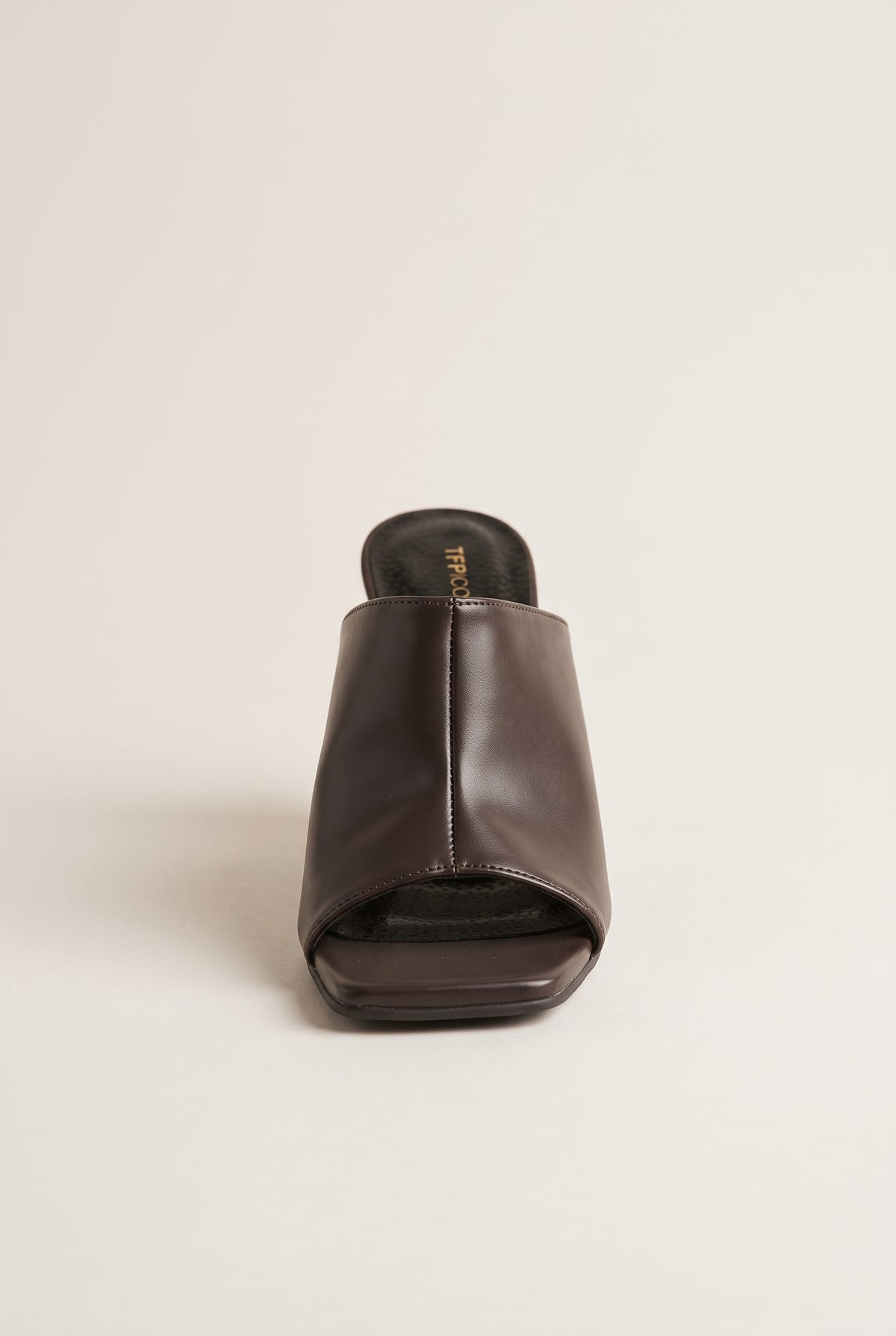 Wedge Heel Mules Square Toe - Brown Matte
