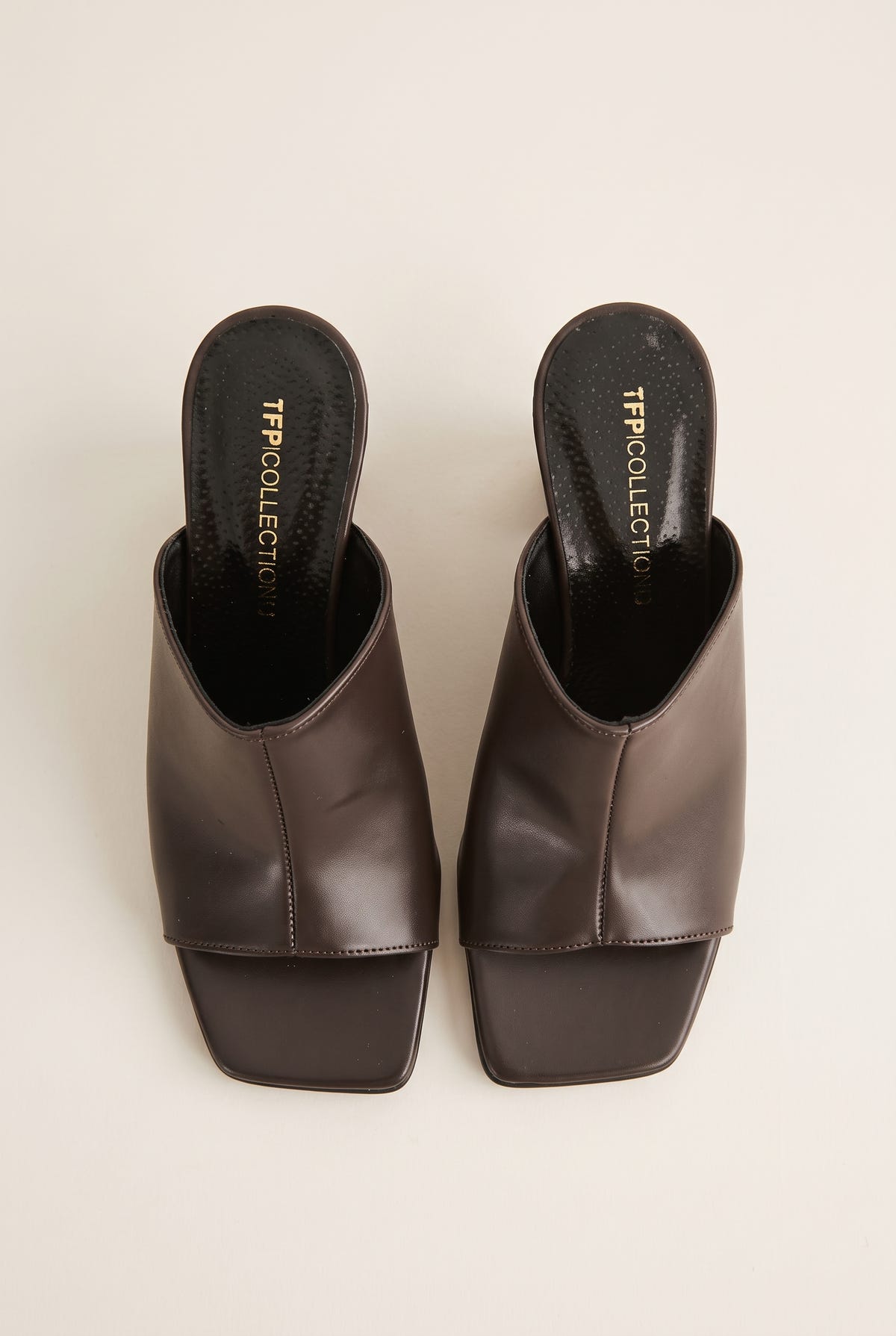 Wedge Heel Mules Square Toe - Brown Matte
