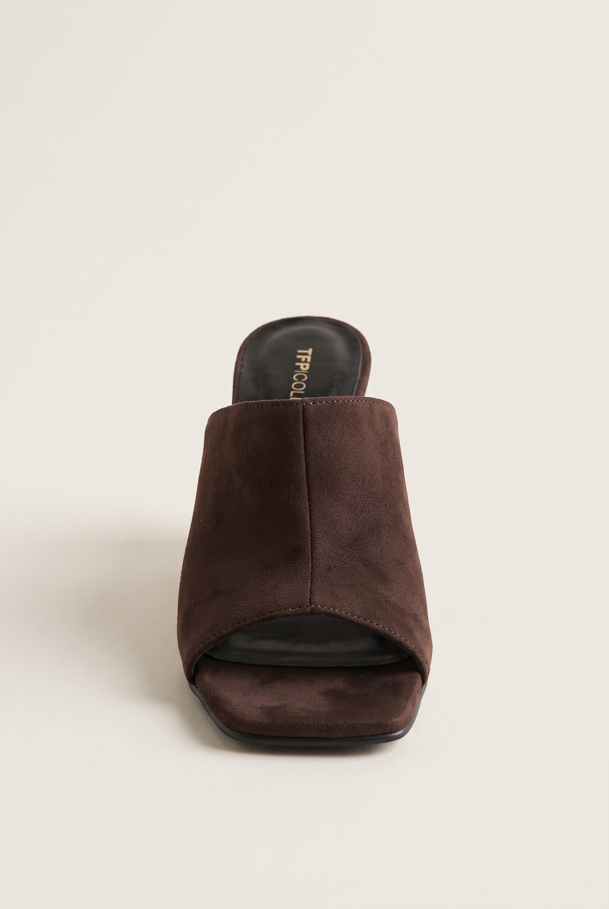 Wedge Heel Mules Square Toe - Brown Suede