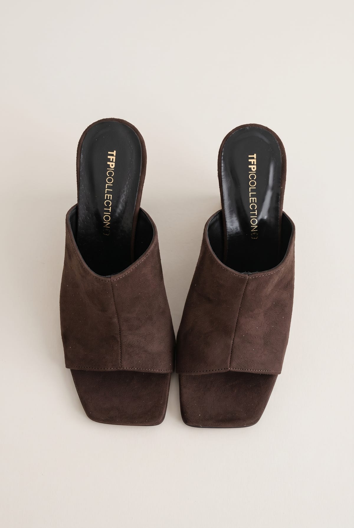 Wedge Heel Mules Square Toe - Brown Suede