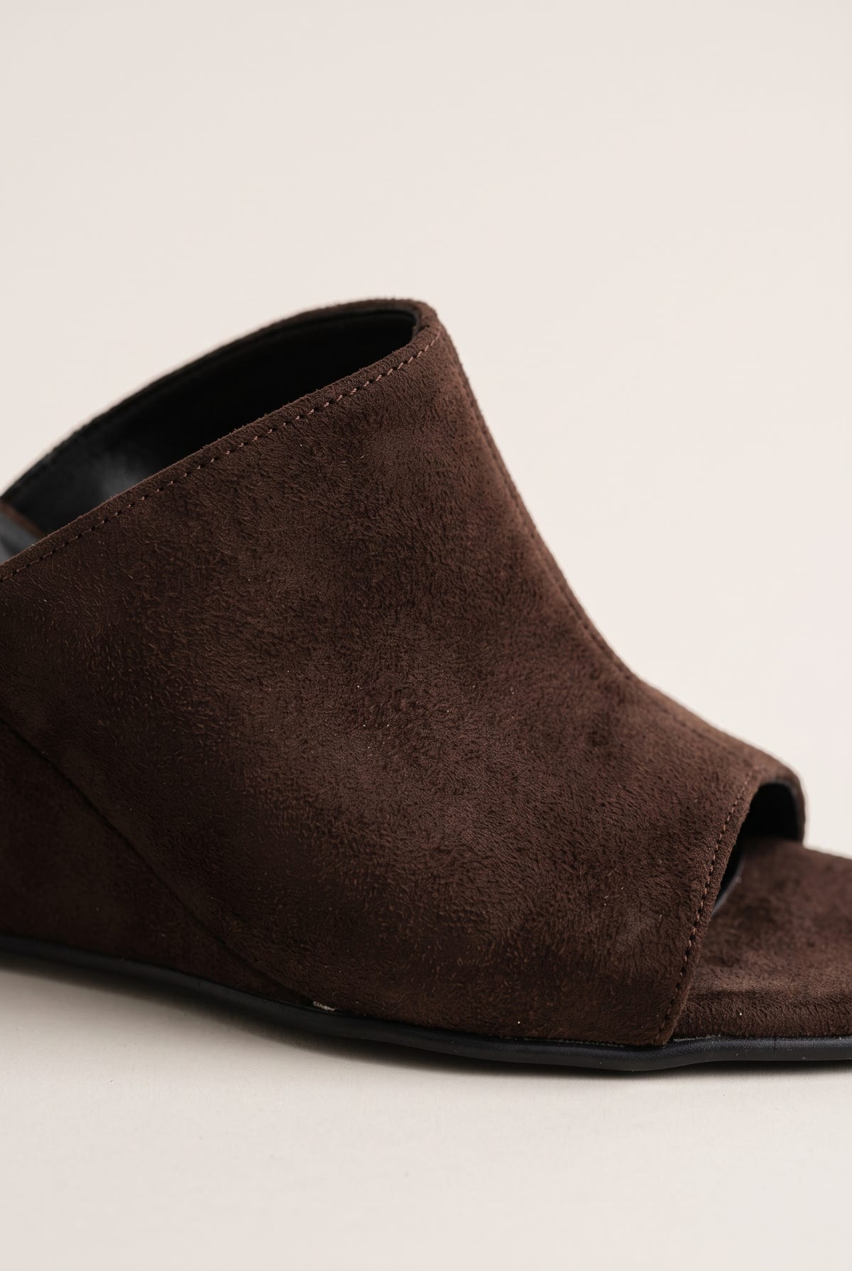 Wedge Heel Mules Square Toe - Brown Suede