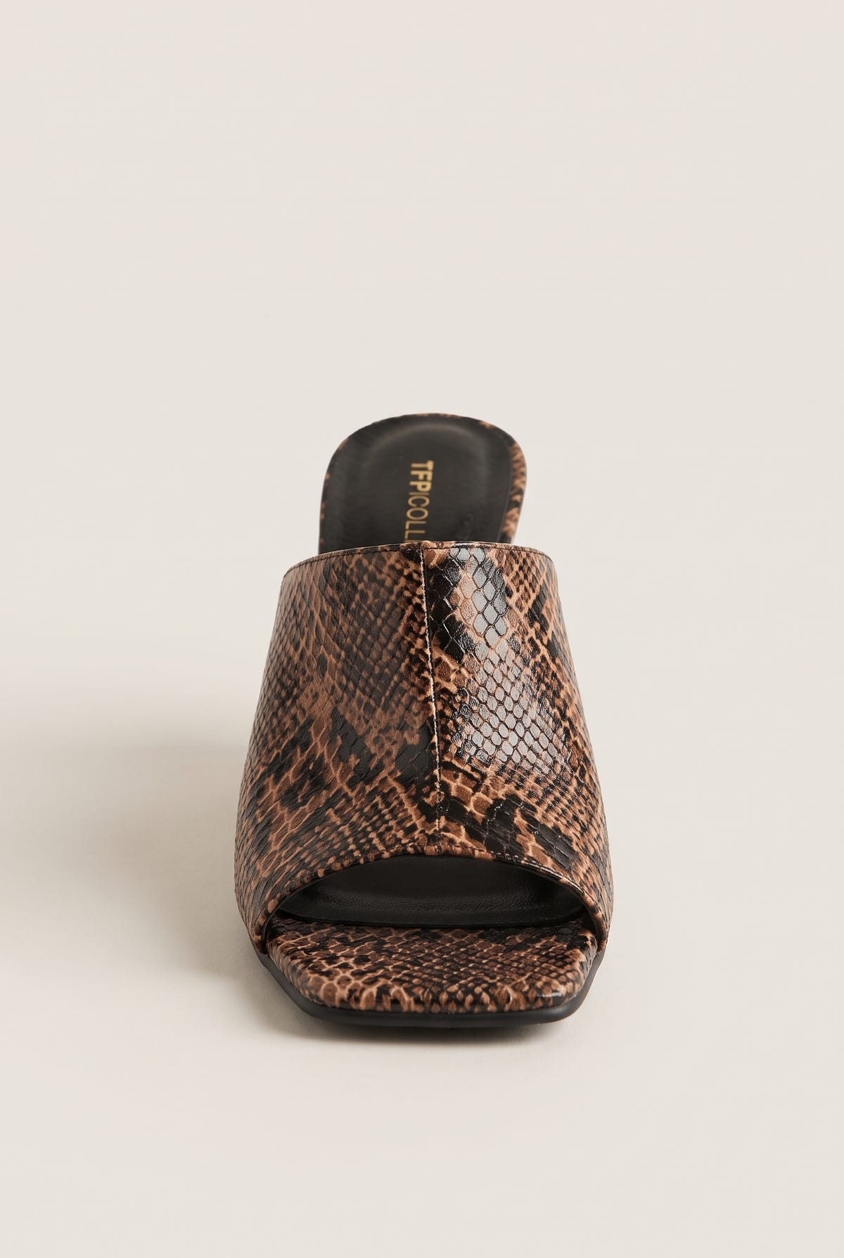 Wedge Heel Mules Square Toe - Brown Snake Print