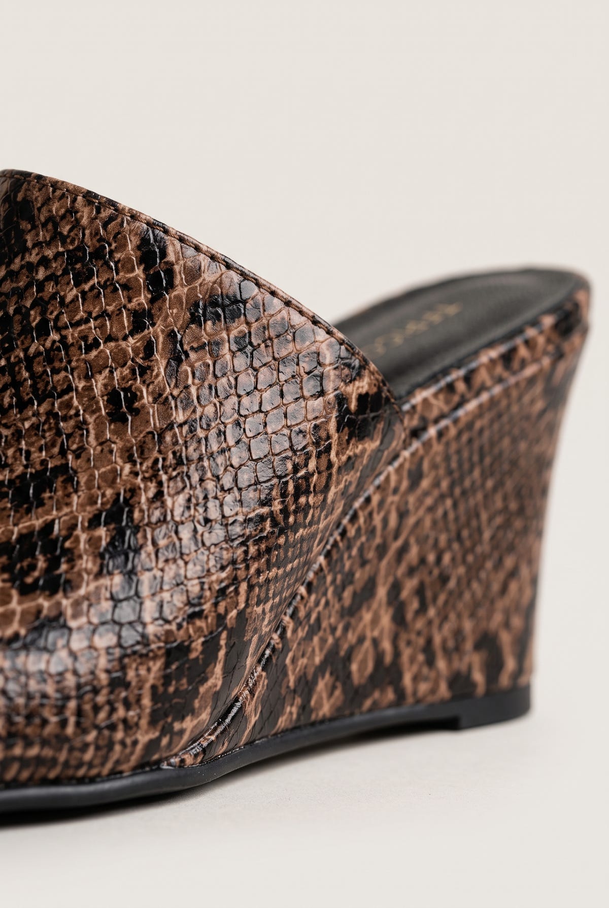 Wedge Heel Mules Square Toe - Brown Snake Print