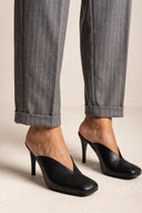 Stiletto Heel Mules Square Toe - Black Matte