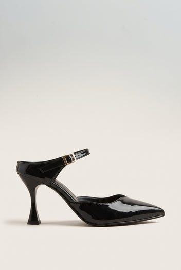 Stiletto Heel Mules D'Orsay - Black Patent