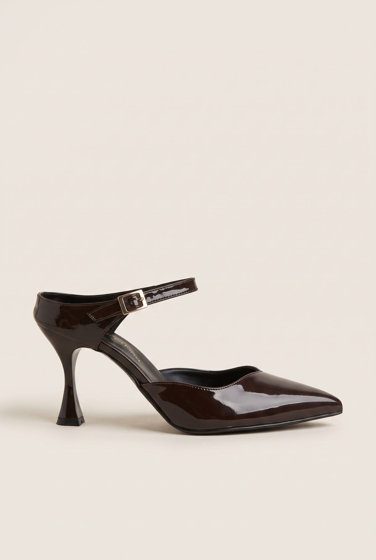 Stiletto Heel Mules D'Orsay - Brown Patent