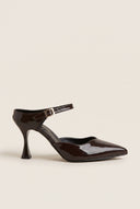 Stiletto Heel Mules D'Orsay - Brown Patent