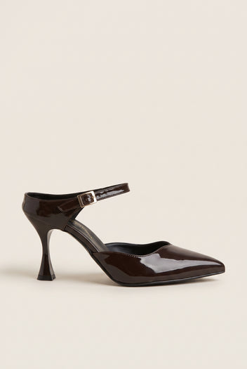 Stiletto Heel Mules D'Orsay - Brown Patent