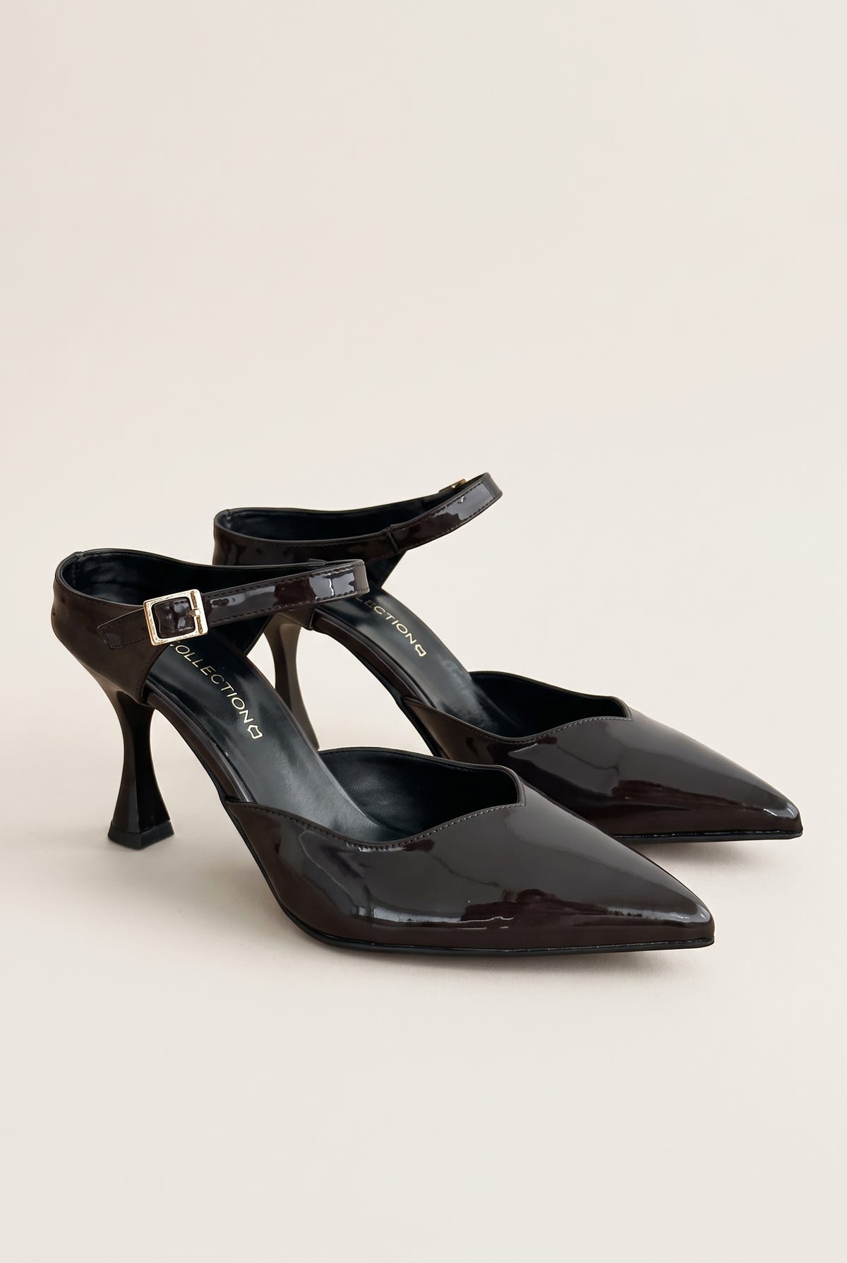 Stiletto Heel Mules D'Orsay - Brown Patent