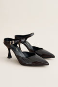 Stiletto Heel Mules D'Orsay - Brown Patent