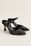 Stiletto Heel Mules D'Orsay - Brown Patent