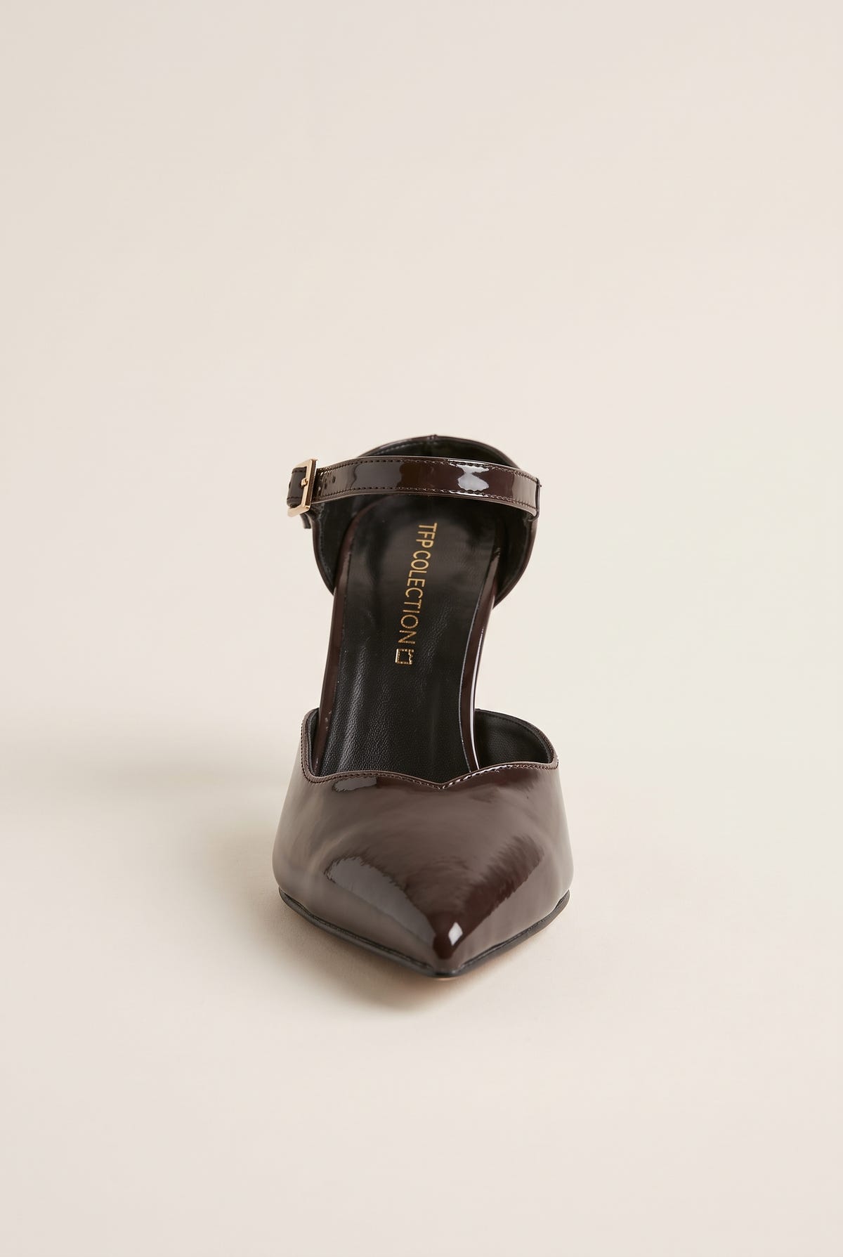 Stiletto Heel Mules D'Orsay - Brown Patent