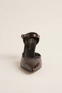 Stiletto Heel Mules D'Orsay - Brown Patent