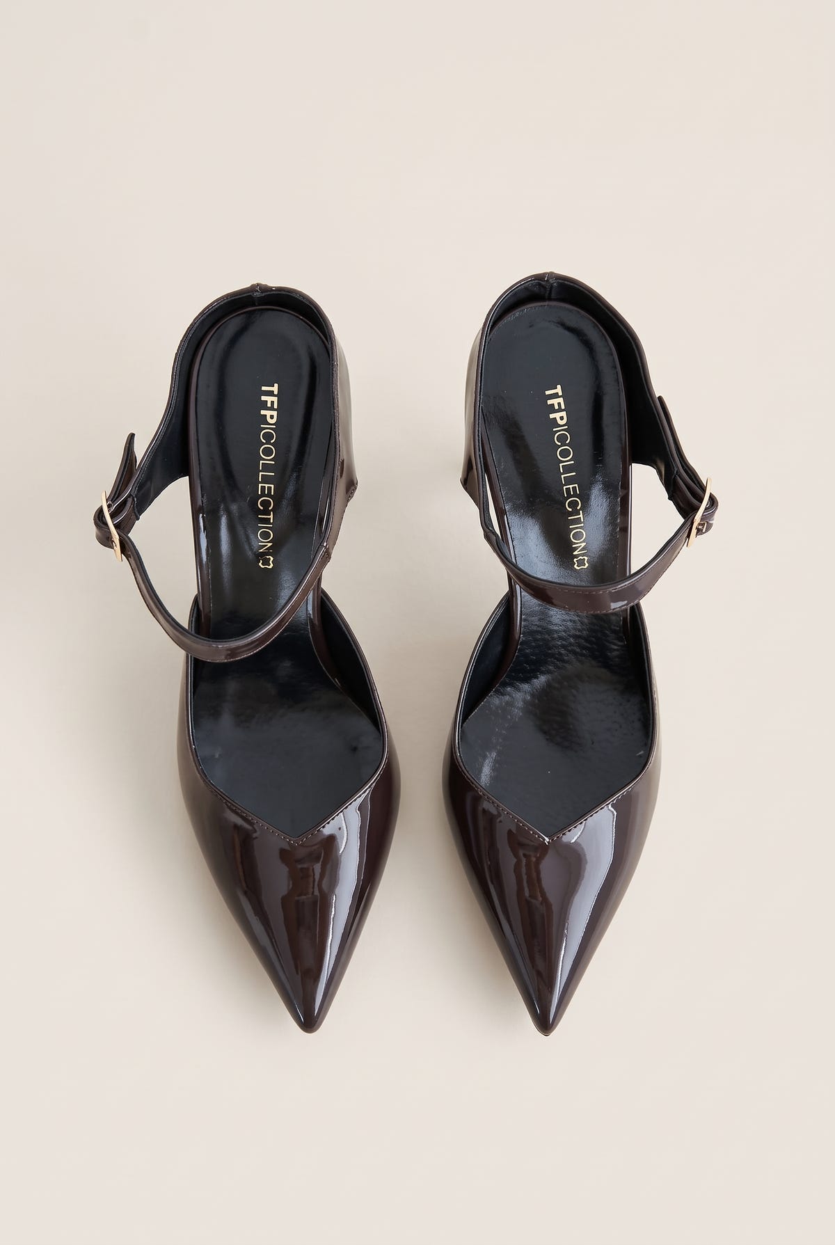 Stiletto Heel Mules D'Orsay - Brown Patent