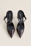 Stiletto Heel Mules D'Orsay - Brown Patent