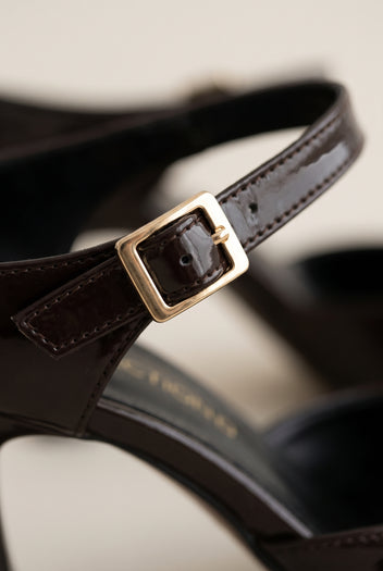 Stiletto Heel Mules D'Orsay - Brown Patent