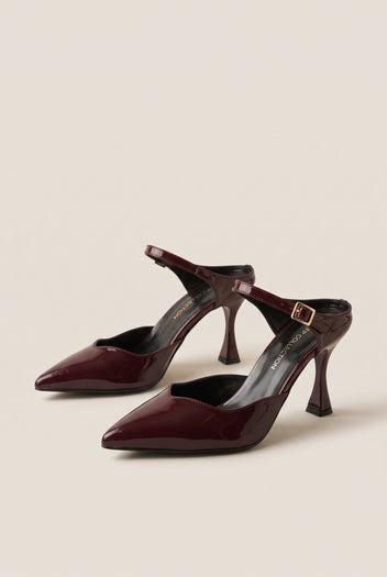 Stiletto Heel Mules D'Orsay - Bordeaux Patent