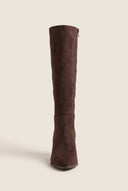 Block Heel Boots Pointed Toe - Brown Suede