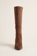 Block Heel Boots Pointed Toe - Mocha Suede