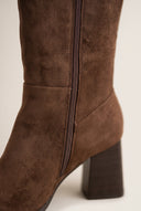 Block Heel Boots Pointed Toe - Mocha Suede