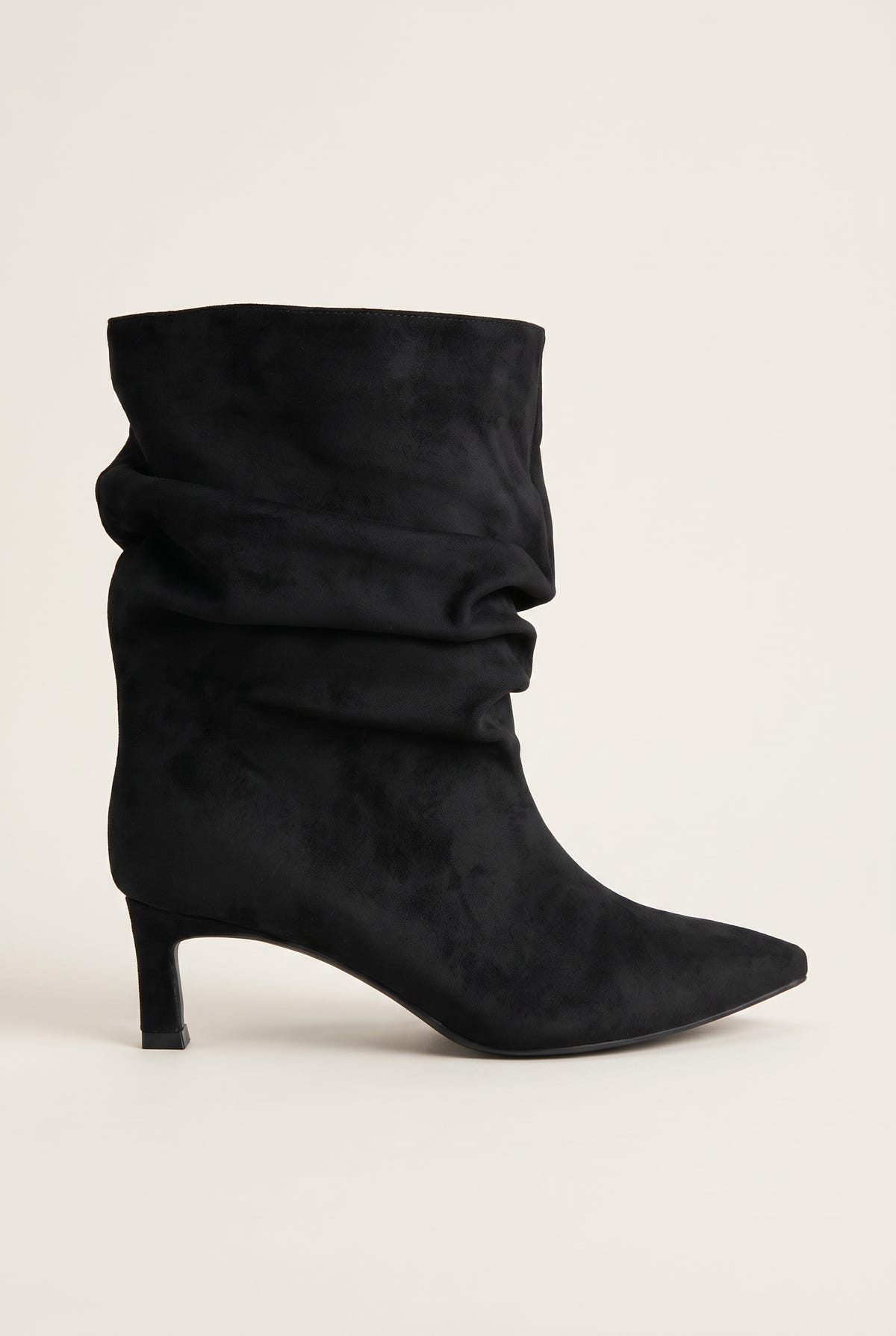Μπότες με σούρες Kitten Heel - Μαύρο Σουέντ