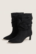 Μπότες με σούρες Kitten Heel - Μαύρο Σουέντ