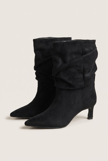 Μπότες με σούρες Kitten Heel - Μαύρο Σουέντ