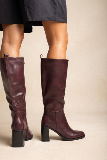 Block Heel Boots - Wine Matte