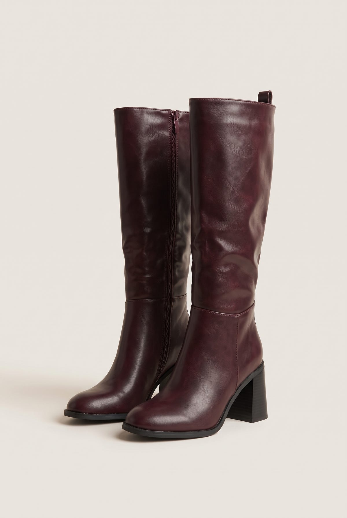 Block Heel Boots - Wine Matte