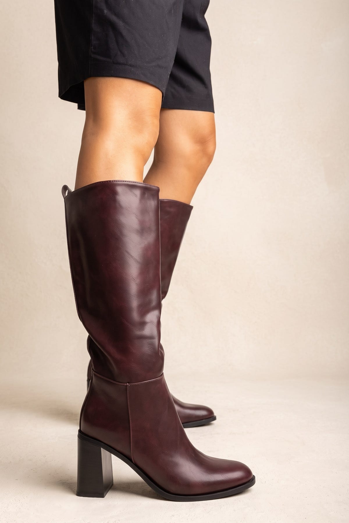 Block Heel Boots - Wine Matte