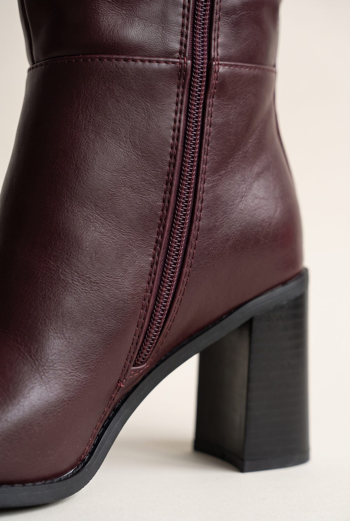 Block Heel Boots - Wine Matte