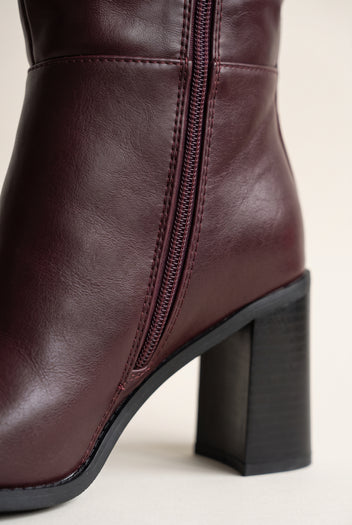 Block Heel Boots - Wine Matte