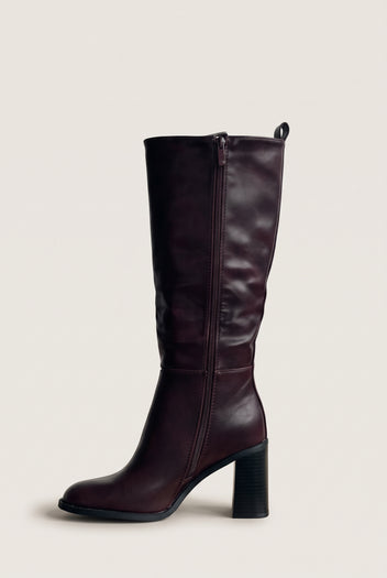 Block Heel Boots - Wine Matte