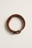Leather Belt Silver Buckle - Brown